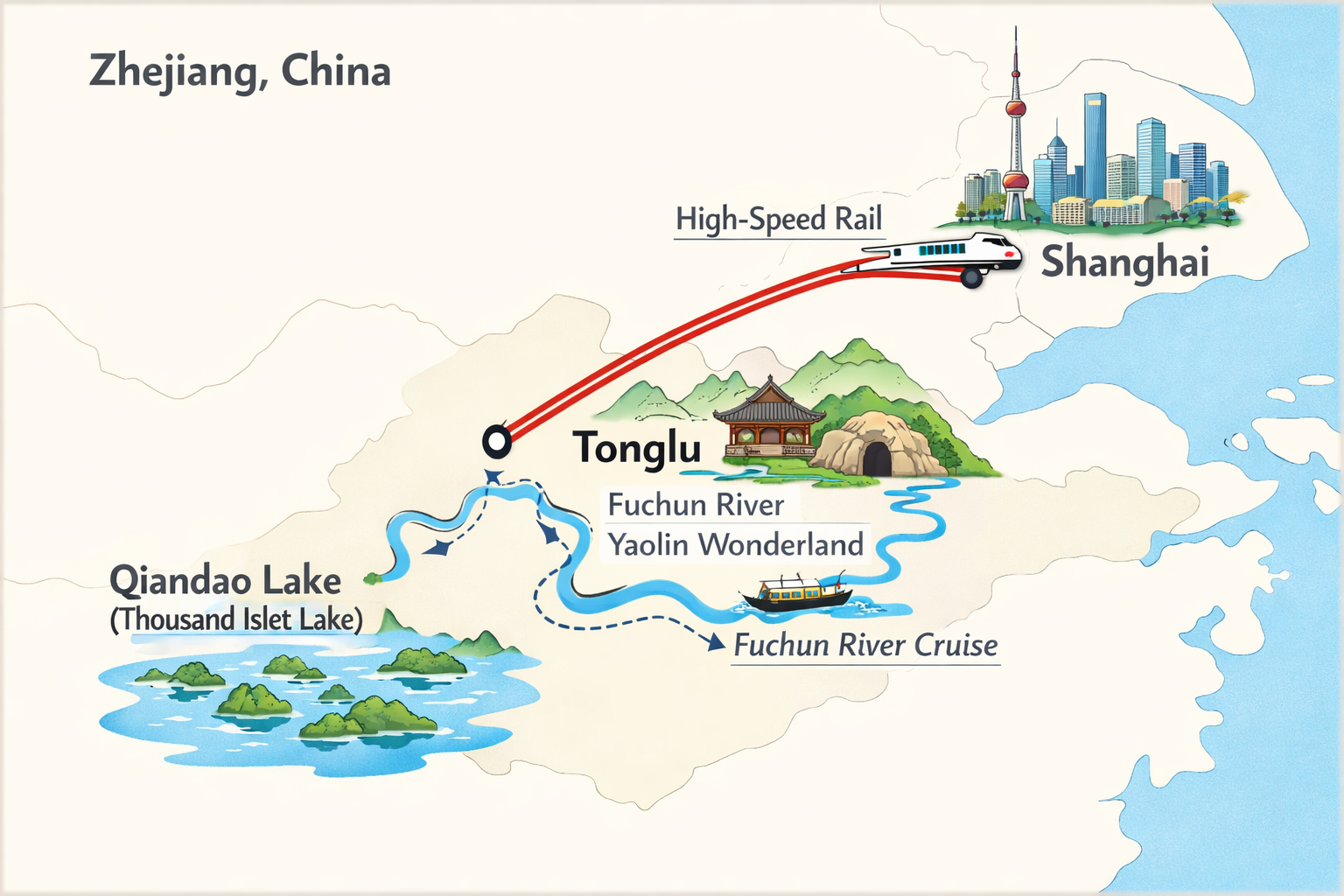 Route 2 map: Shanghai to Tonglu to Qiandao Lake