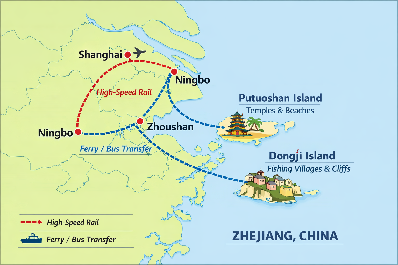 Route 3 map: Shanghai to Ningbo to Zhoushan Islands