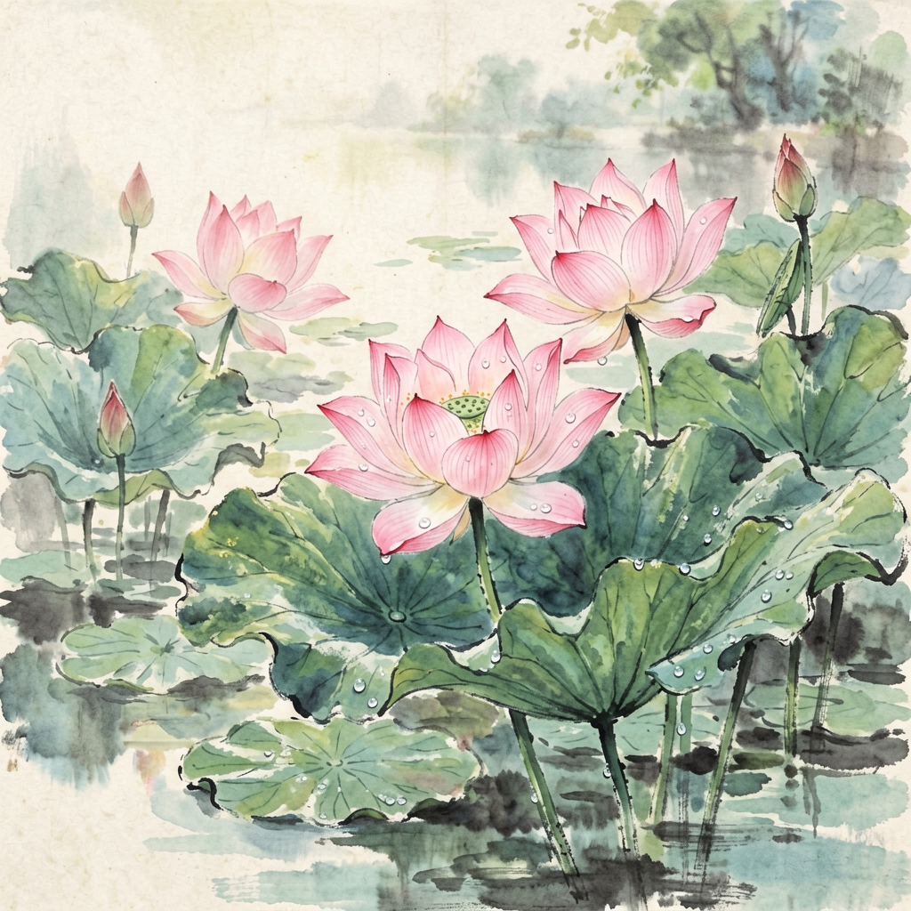 Lotus blooms at Quyuan Fenghe in July