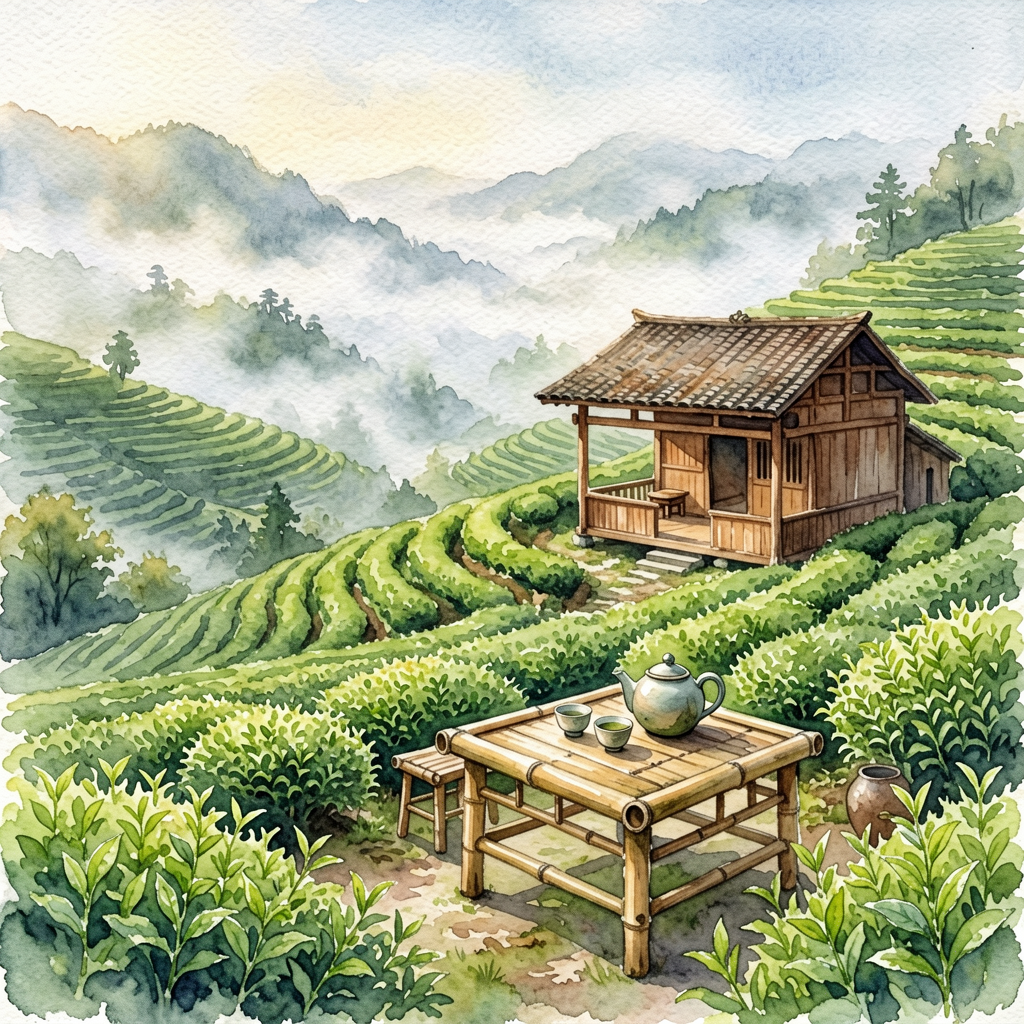 Tea house in the Longjing hills, shady and quiet